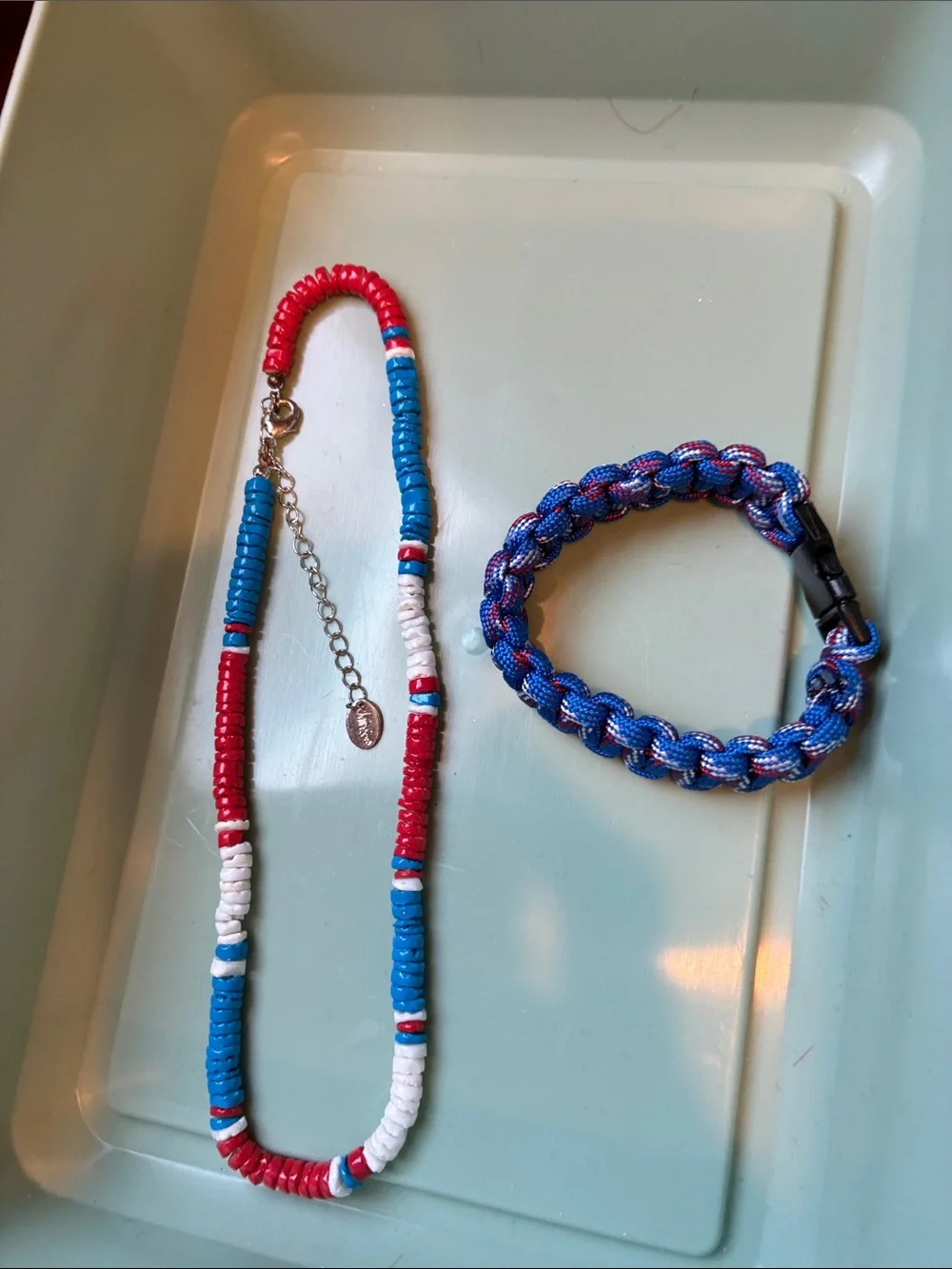 Y2K Claire’s Jewelry Beaded Necklace with Blue Braided Paracord Bracelet